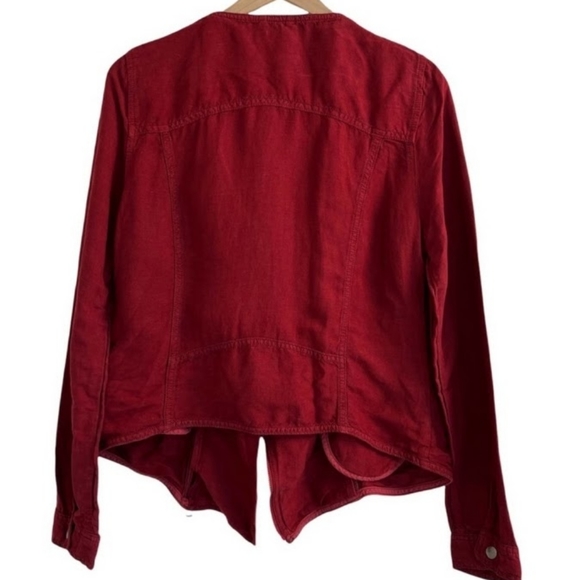 LUCKY BRAND ADDISYN UPDATE Dark Red Linen Blend Zip Up Moto Style Jacket Small - Picture 6 of 10